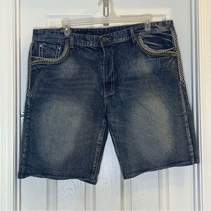 GS115 Mens Jean Shorts Size 42 Bruce Slim Fit Blue Denim Distressed
